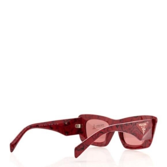 - New Authentic PRADA Acetate Symbole Sunglasses SPR 13Z Red Marble - Picture 4 of 12